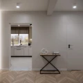 Konsola, toaletka w stylu loft czarna z blatem drewnianym i metalową nogą
