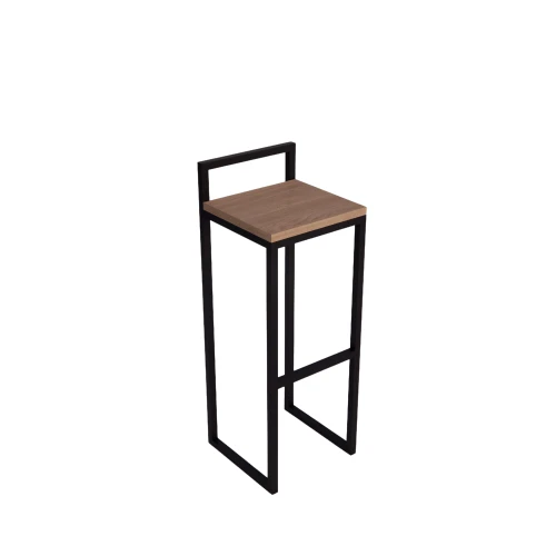 Hoker loftowy z oparciem 75 cm – metalowa rama, siedzisko z drewna