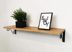 Półka loft metal i drewno, zdobione wsporniki 